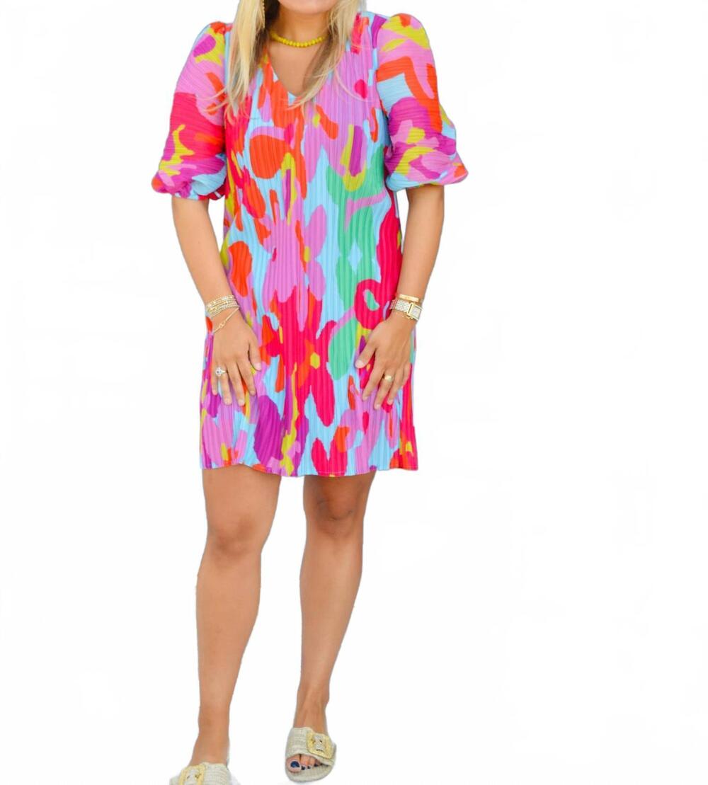 NEW KARLIE big floral pleated mini dress in multicolor